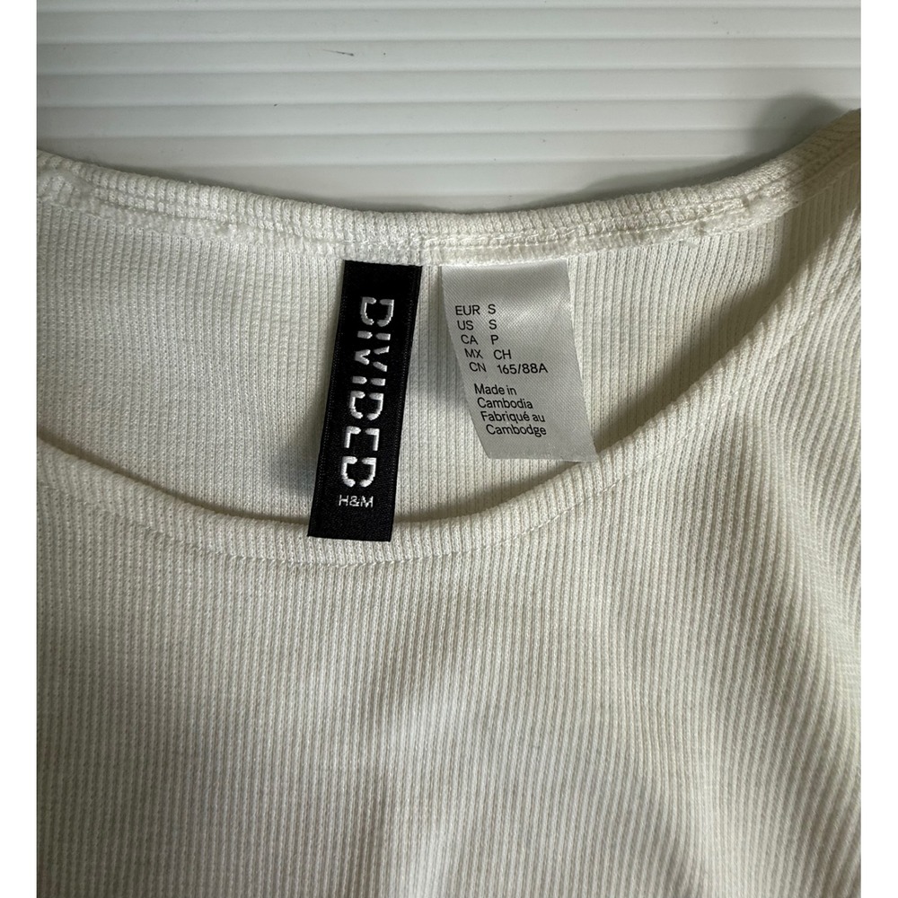 H&M Divided Sleeveless Ribbed Dress‎ Bodycon Ruched Drawstring Beige Small - Picture 3 of 6